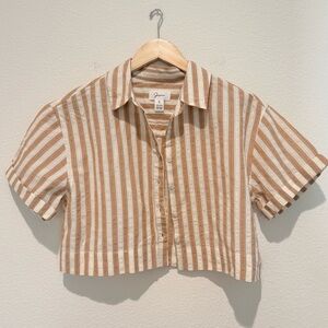 JAPNA 2 pc Striped Vacay Beach Set boxy cropped top pull on shorts 100% cotton S